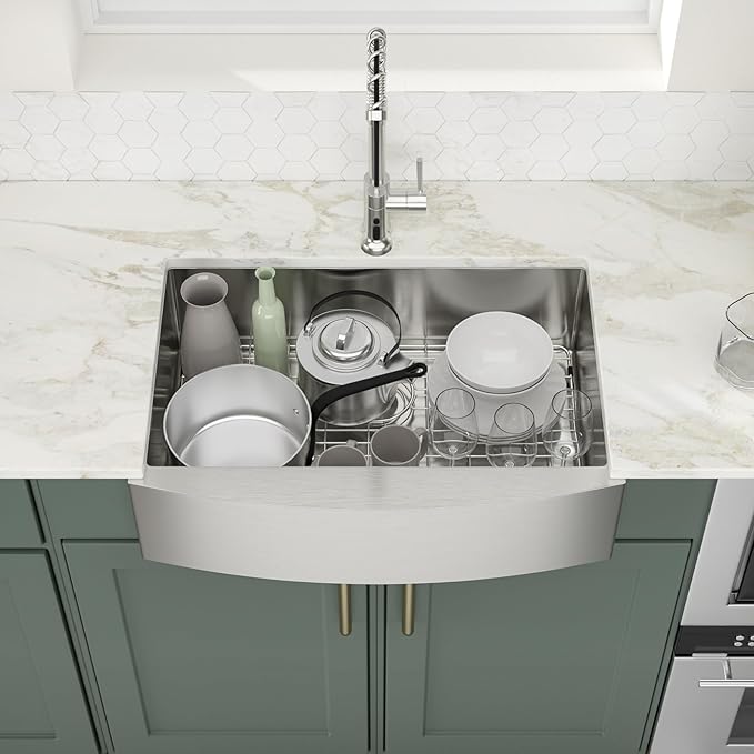 Logmey 30 In Farmhouse Sink - 30x20 Inch Stainless Steel Farmhouse Kitchen Sinks 16 Gauge Apron Front Sink Single Bowl Farm Sink 30x20x9 Inches Kitchen Sink