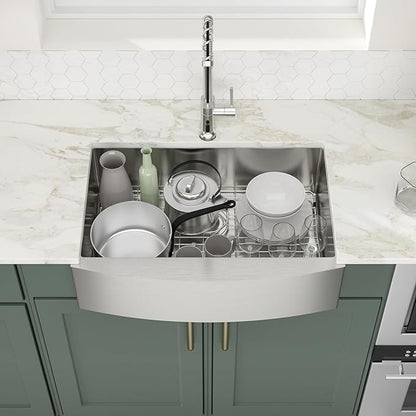 Logmey 30 In Farmhouse Sink - 30x20 Inch Stainless Steel Farmhouse Kitchen Sinks 16 Gauge Apron Front Sink Single Bowl Farm Sink 30x20x9 Inches Kitchen Sink