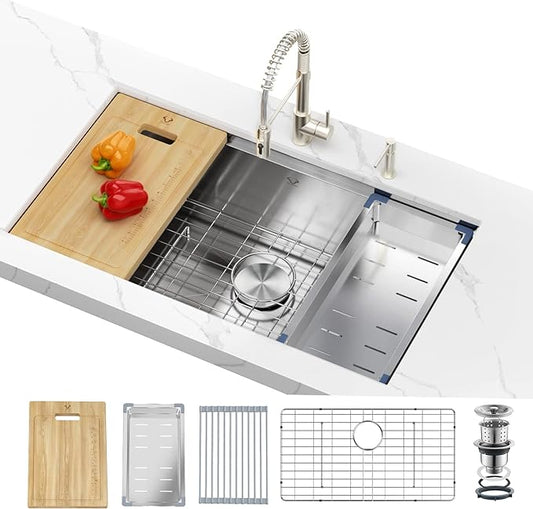 Kitchen Sinks 33x19 inch Workstation Undermount Sink Stainless Steel Sink 16 Gauge Single Bowl Kitchen Sinks with Accessories