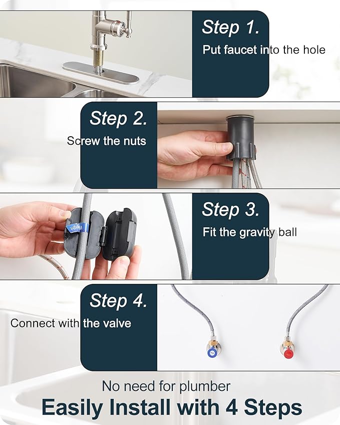 Brushed Nickel Kitchen Faucet with Sprayer, 3 Modes Pull Down Kitchen Sink Faucets, 304 Stainless Steel Suit 3 Hole or 1 Hole with Deck Plate & Pipes