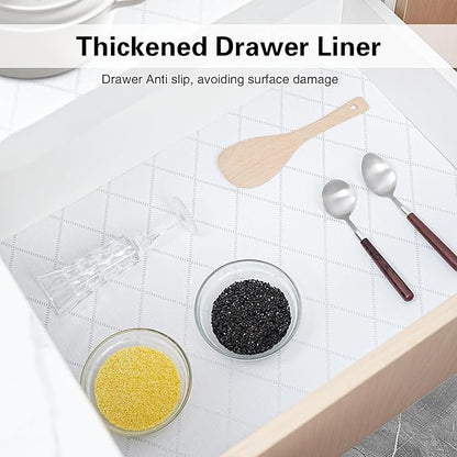 Shelf and Drawer Liner for Kitchen Cabinet,18 in x 30 FT Non-Adhesive Rhombus Cabinet Liners for Shelves Non-Slip Waterproof Kitchen Drawer Liners Contact Paper Shelf Paper with Knife and Tape Measure