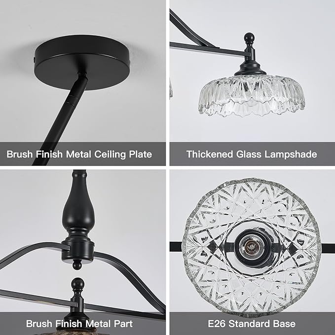 HDDFL Chandeliers Pendant Light Fixture Modern Pendant Lighting Fixtures 3 Lights Chandelier Matte Black Kitchen Glass Hanging Lamp for Island Dining Room Living Room