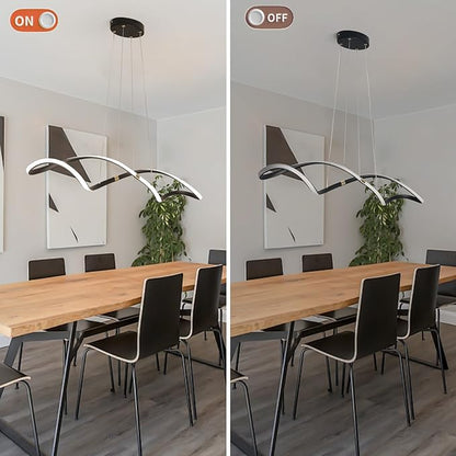 39 Inch Modern LED Pendant Light, Remote Control Dimmable Adjustable Height, DIY Kitchen Island Lighting & Dining Room Chandelier, Energy Saving Matte Black Linear Chandelier