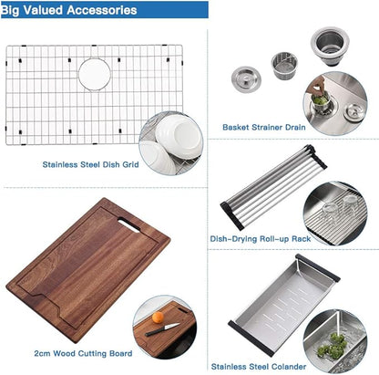 33 Inch Stainless Steel Farmhouse Sink Workstation-Bokaiya 33x22 Apron Front Farm Sink 16 Gauge Single Bowl Farmhouse Kitchen Sink with Cutting Board
