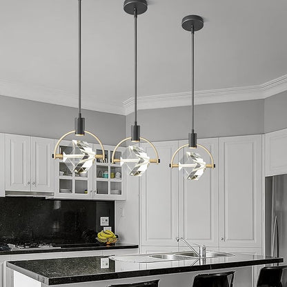 Pendant Ceiling Light Fixture for Kitchen Island, Dimmable Modern Integrated LED Hanging Light, Crystal Pendant Light in Black Gold Finish, Bedroom, Dining Room (1-Lights)