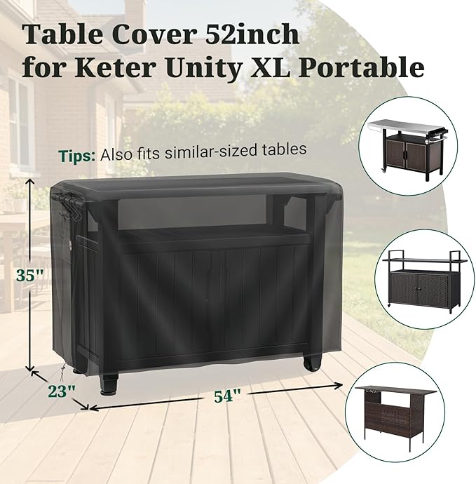 MR. COVER Outdoor prep table cover 52 inch for Keter Unity XL Outdoor Rolling Table Cart, 600D Heavy Duty Waterproof for Grill Dining Kitchen Island cart Protective, Outdoor Storage Cabinet Cover