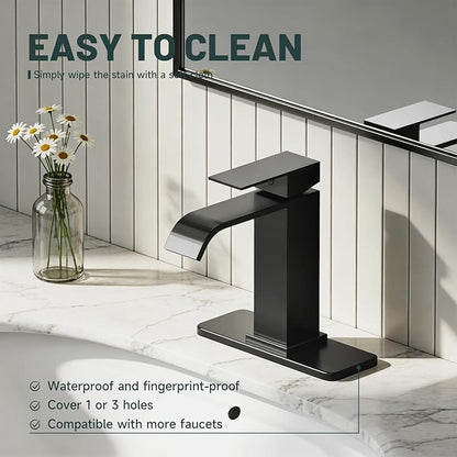 6 Inch Matte Black Sink Hole Cover, Greenspring 4" Hole Cover Deck Plate, Bathroom Faucet Deck Plate, Stainless Steel Square Escutcheon for Bathroom or Kitchen Single Hole Vanity Sink Faucet