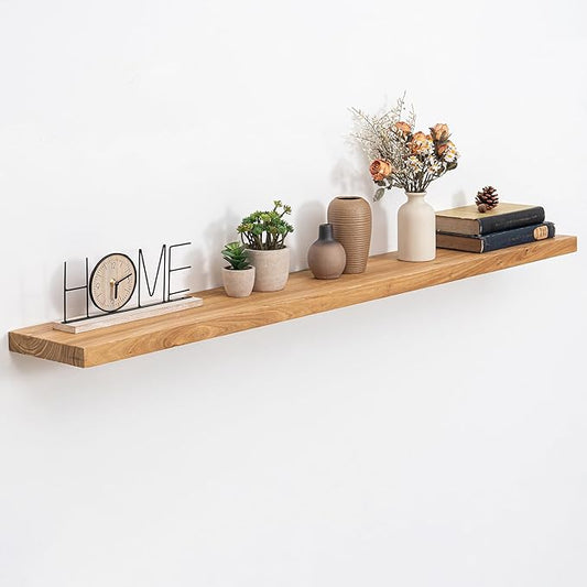 Acovy Extra Deep 55" Long Rustic Solid Wood Floating Shelves for Wall, Wall Shelves with Invisible Bracket for Living Room Bathroom Bedroom Kitchen, Set of 1, Walnut