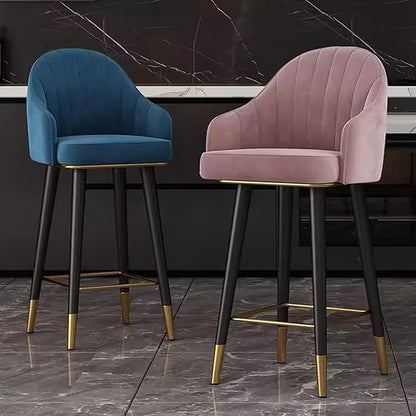Swivel Stools Set of 2, Counter Height stools with Back and Footrest, Upholstered Chairs for Dining Room Home Kitchen Island,Pink-Sitting Height 65cm