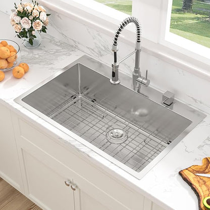 Sarlai 33 Kitchen Sink Drop In - 33 x 22 Inch Kitchen Sink Drop In Stainless Steel Topmount 16 Gauge Deep Single Bowl Above Counter Sinks Basin