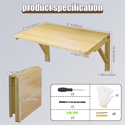 MM MELISEN Wall Mounted Folding Table for Laundry Room, Wall Mounted Fold Down Desk for Small Saving Spaces, Kids Floating Desk for Dining, Room, Study, Kitchen, Dinner, Bar, 95X55CM/37.4"X21.6"-2