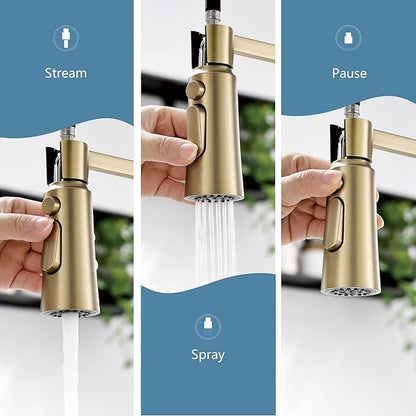 22‘’ Extra-Tall Brushed Gold Kitchen Sink Faucets, Commercial High Arc Single Handle Kitchen Faucets for Pull Down Sprayer Modern Spring with Deck Plate 22 inch