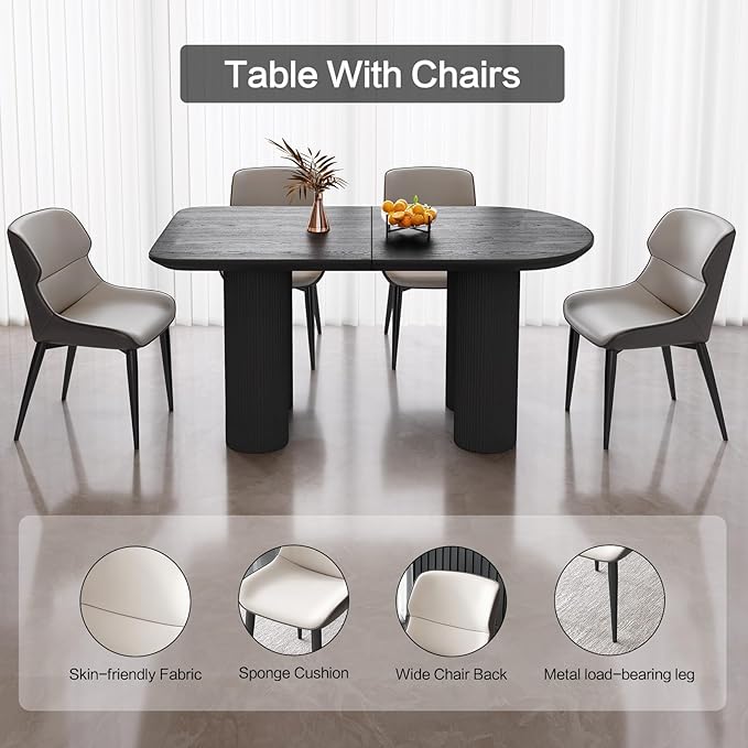 Modern Dining Table Set, 55" Black Table with 4 Chairs, Kitchen & Dining Room