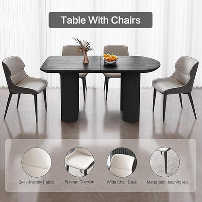 Modern Dining Table Set, 55" Black Table with 4 Chairs, Kitchen & Dining Room
