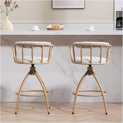 26'' Swivel Counter Height Bar Stool, Set of 2- Fabric Seat with Water Transfer Printed Metal Frame, Modern Industrial Design Bar Chairs for Kitchen Island, Dining Room,for Living Room