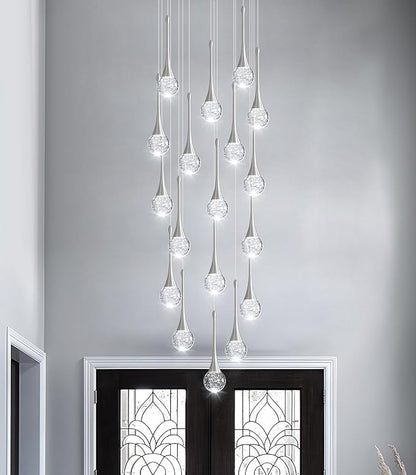 18 Light Modern Glam Crystal Chandelier for High Ceiling LED Dimmable Ceiling Pendant Light Staircase Foyer Enterway Living Room Chandelier Lighting Antique Silver