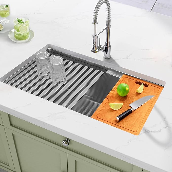 Undermount Kitchen Sink 30 inch,16 gauge Stainless Steel Workstation Sink,Deep and Large Single Bowl Kitchen Sinks Offset Drain (30" X 18")