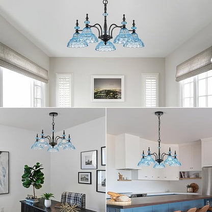 HDDFL Chandeliers Light 5 Lights Chandelier Lamp Modern Pendant Lighting Fixtures Hanging Lamps for Dining Room Entryway Living Room Bedrooms Foyer Entrance Kitchen Black and Blue