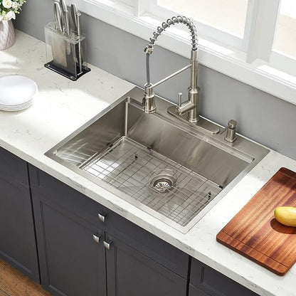 25 x 22 Inch Kitchen Sink, Drop In Stainless Steel Single Bowl Workstation Sink,with Cutting Board,for Kitchen, Laundry, Utility Room