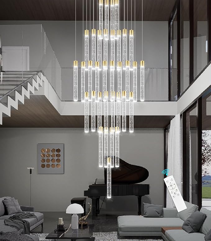35-Light Long Large Modern Led Crystal Chandeliers Modern Spiral Chandeliers High Ceilings Chandelier for Staircase Foyer Gold