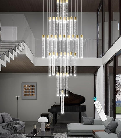 35-Light Long Large Modern Led Crystal Chandeliers Modern Spiral Chandeliers High Ceilings Chandelier for Staircase Foyer Gold