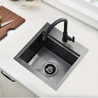 Friho Drop in Black Bar Sink, 15 x 15 Inch Stainless Steel Single Bowl Topmount Kitchen Sink, Handmade Bar Prep Sink,Outdoor Rv Single Bowl Kitchen Bar Sink with Cutting Board