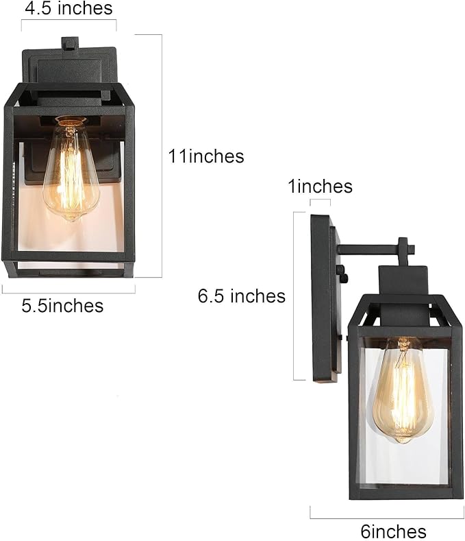 LALUZ Outdoor Porch Lighting Wall Mount, Anti-Rust Exterior Wall Light Fixture with Clear Glass, Weather-Proof Outdoor Wall Sconce Lighting Black Outside Wall Lantern for Patio, Garage, Yards