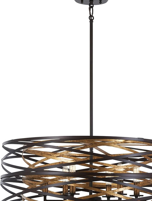 Minka Lavery 4673-111 Vortic Flow Pendant, 6-Light, 360 Total Watts, 26-in H x 10-in W, Dark Bronze with Mosaic Gold Interior