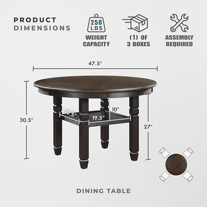 Lexicon Braun 5 Piece Dining Table Set, Dining Room Set for 4, Including 1 Round Kitchen Table with Storage Shelf and 4 Beige Fabric Upholstered Chairs, Brown/Black