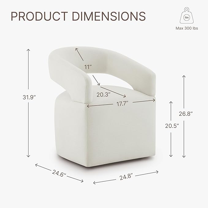 KISLOT Upholstered Dining Chairs with Removable Casters Barrel Side Armchair with Rollers for Diningroom Bedroom Livingroom Reading Room, Ivory, Set of 1