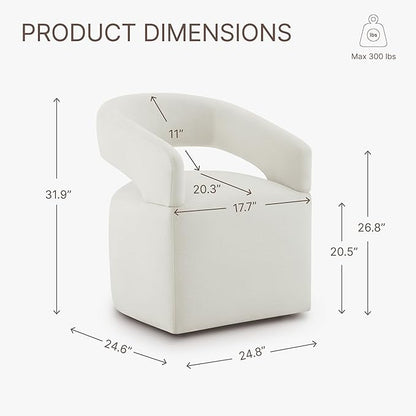 KISLOT Upholstered Dining Chairs with Removable Casters Barrel Side Armchair with Rollers for Diningroom Bedroom Livingroom Reading Room, Ivory, Set of 1