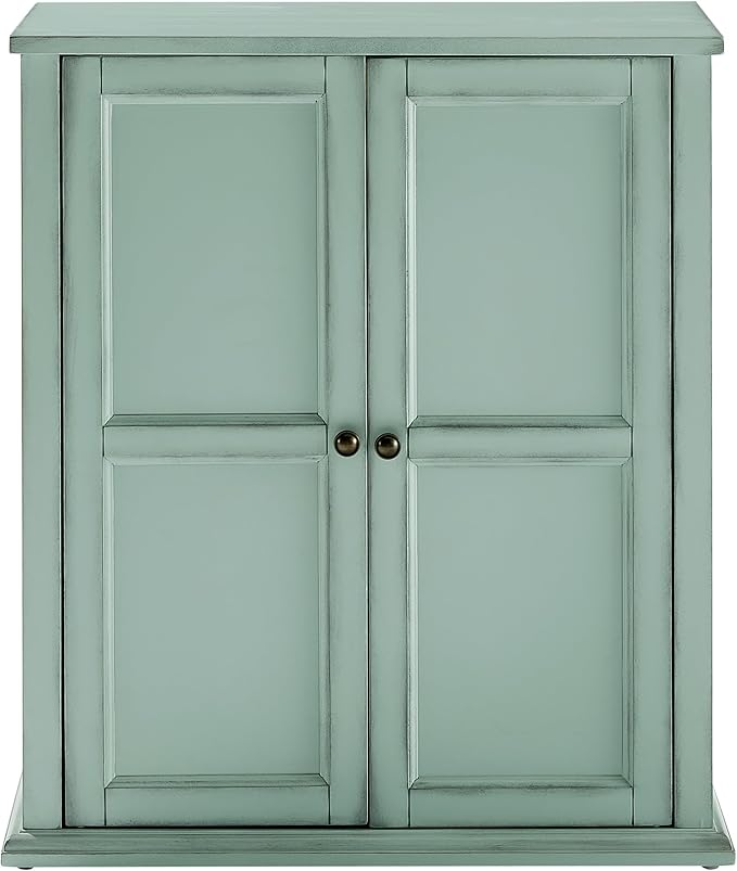 Crosley Furniture Holbrook Traditional Stackable Kitchen Storage Pantry, Accent Cabinet, Bathroom Storage, Distressed Seafoam Blue