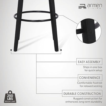 Armen Living Shelly 26" Counter Height Swivel Gray Faux Leather and Black Wood Bar Stool - Set of 3