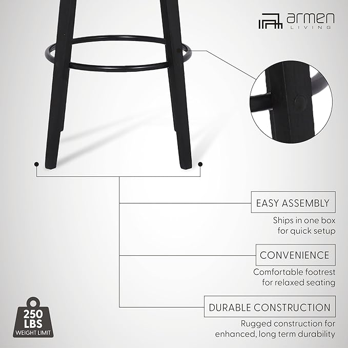 Armen Living Shelly 30" Bar Height Swivel Gray Faux Leather and Black Wood Bar Stool