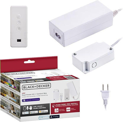 PureOptics LED Professional Push Wire Matter Certified Smart Under Cabinet Lighting 2-in-1 Power Kit, 48W Plug-in and Direct Wire, Smart Control Box, Works with Alexa, Apple Home, Google Home