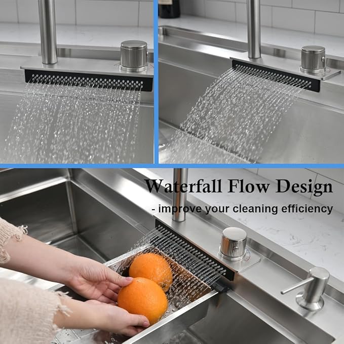 30 inch Drop in Kitchen Sink Waterfall Workstation with Faucet Combo-VOKIM 30x22 Drop-in sink 16 Gauge Stainless Steel Single Bowl Kitchen Sink with Cutting Board