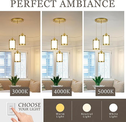 3-Light Pendant Lighting, Brushed Gold Dining Room Chandelier Light Fixture Over Table with Milk Glass, Modern Cluster Hanging Lights for Kitchen Island Sink, OS-3014-3BGW