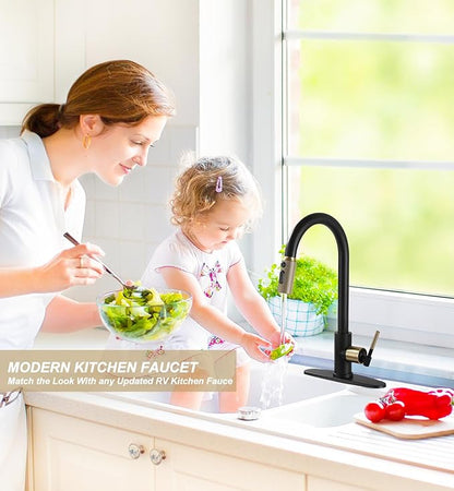 Kitchen Faucet with Pull Down Sprayer, 3 Spray Modes Metal Head, Stainless Steel Single Handle High Arc Kitchen Sink Faucet, for Farm,Bar, Fit for 1 or 3 Hole, Black and Gold