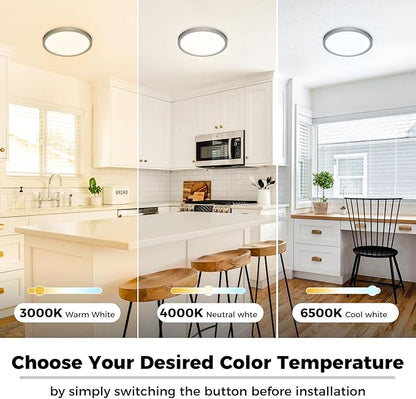 zemty 8Pack LED Ceiling Light Fixture 6.5 Inch, 12W 1200lm Ceiling Mount Light Fixtures, Adjustable 3000K 4000K 6500K, Round Flat Ceiling Lamp for Bathroom Closet Hallway Laundry (Black)