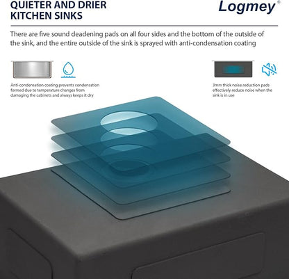 Logmey 33 Inch Drop in Kitchen Sink 33x19 Stainless Steel Sinks 16 Gauge Topmount Single Bowl with Round Corners 33x19x9
