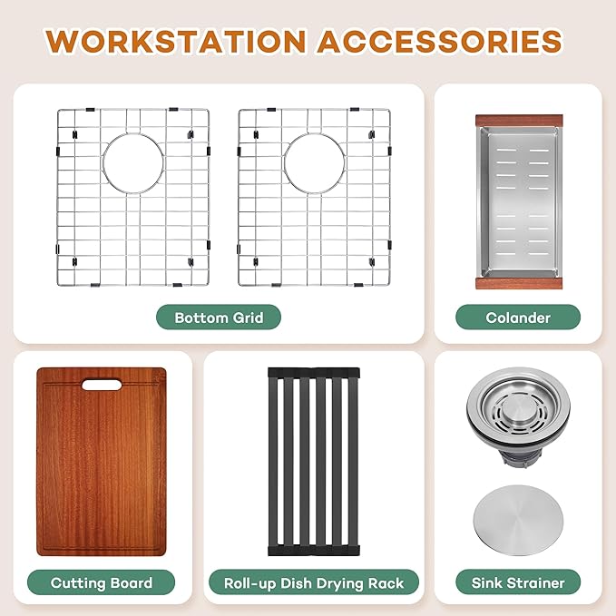 Rhbamoa Double Farmhouse Sink 28 Inch,16-Gauge T304 Stainless Steel Drop In Farm Sink,50/50 Topmount Double Bowl Apron Front Farm Sinks,10 Inch Deep Workstation Sinks with All Accessories