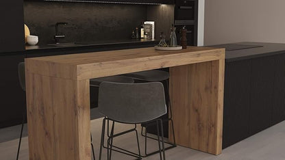 Mobili Fiver Evolution Tall Kitchen Bar Table Made in Italy | Space Saving, Counter Height Table for 6 | Modern Breakfast Bar Counter Top w/Cable Holder | Ashwood Black | 70,9'' x 23,6" in