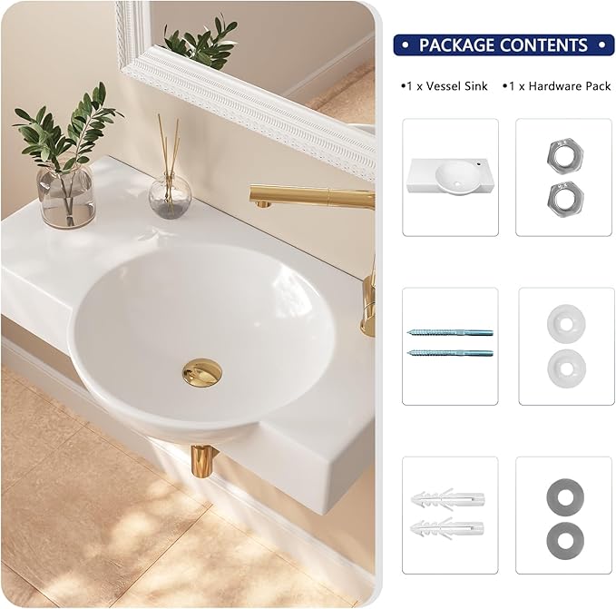 Wall Mount Sink, Deer Valley 30" x 18" Bathroom Vessel Sink, White Ceramic Bathroom Wall Hung Sink with Right Side Faucet Mount