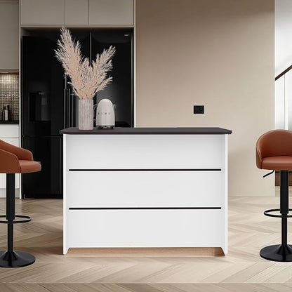 GOWE Kitchen Island 35.4" H, 3 Shelves, White/Black Wengue - Kitchen