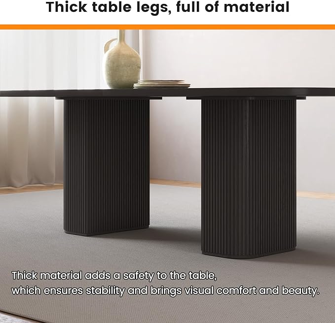Miuuod 5-Piece 65" Wooden Dining Set, Dining Table & Chair for 6, Includes Dining Table,4 Upholstered Chairs,with Wood Legs,Table Set for Dining Room, Kitchen, Black