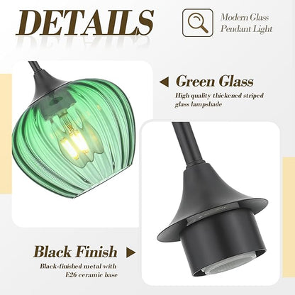 2Pack Green Glass Pendant Light, Vintage Glass Pendant Lighting Small Green Ceiling Hanging Lights for Kitchen Island Dining Room Restaurant Bar Bedroom