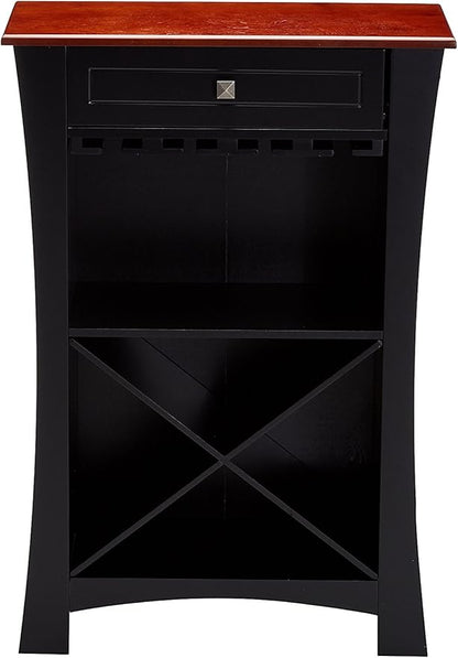 Kings Brand Hiland Bar Cabinet Wine Storage With Glass Holders & Drawer, Black, Black