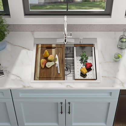 25 Kitchen Sink Drop In - Fulorni 25"x22" Kitchen Sink Drop In Topmount Ledge Workstation 16 Gauge Stainless Steel Single Bowl Above Counter Sink Basin