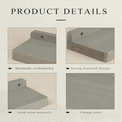 Freezing point Small Floating Shelf for Wall Set of 2 Natural Wood 8Inch Mini Wall Shelves Decor Plant Display Collectibles Mounted Kitchen Bathroom Bedroom Corner Decorative Storage Tiny Stand Grey