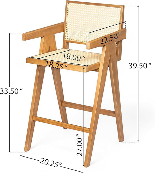 Modern Dining Chairs,Sturdy Rubberwood Frame with Woven Cane Backrest,Set of 2,Stylish Simple Natural Design,Applicable To Front Porch,Outdoor Lounge,Kitchen Island Bar Stools,Versatile Use,Natural-Wo